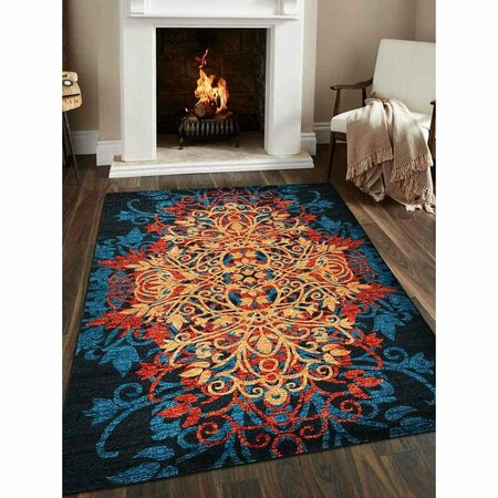 GLITZY RUGS 5 x 8 ft. Machine Woven Heatset Polypropylene Floral Rectangle Area Rug Caramel & Blue UBSMX0012M4003A9